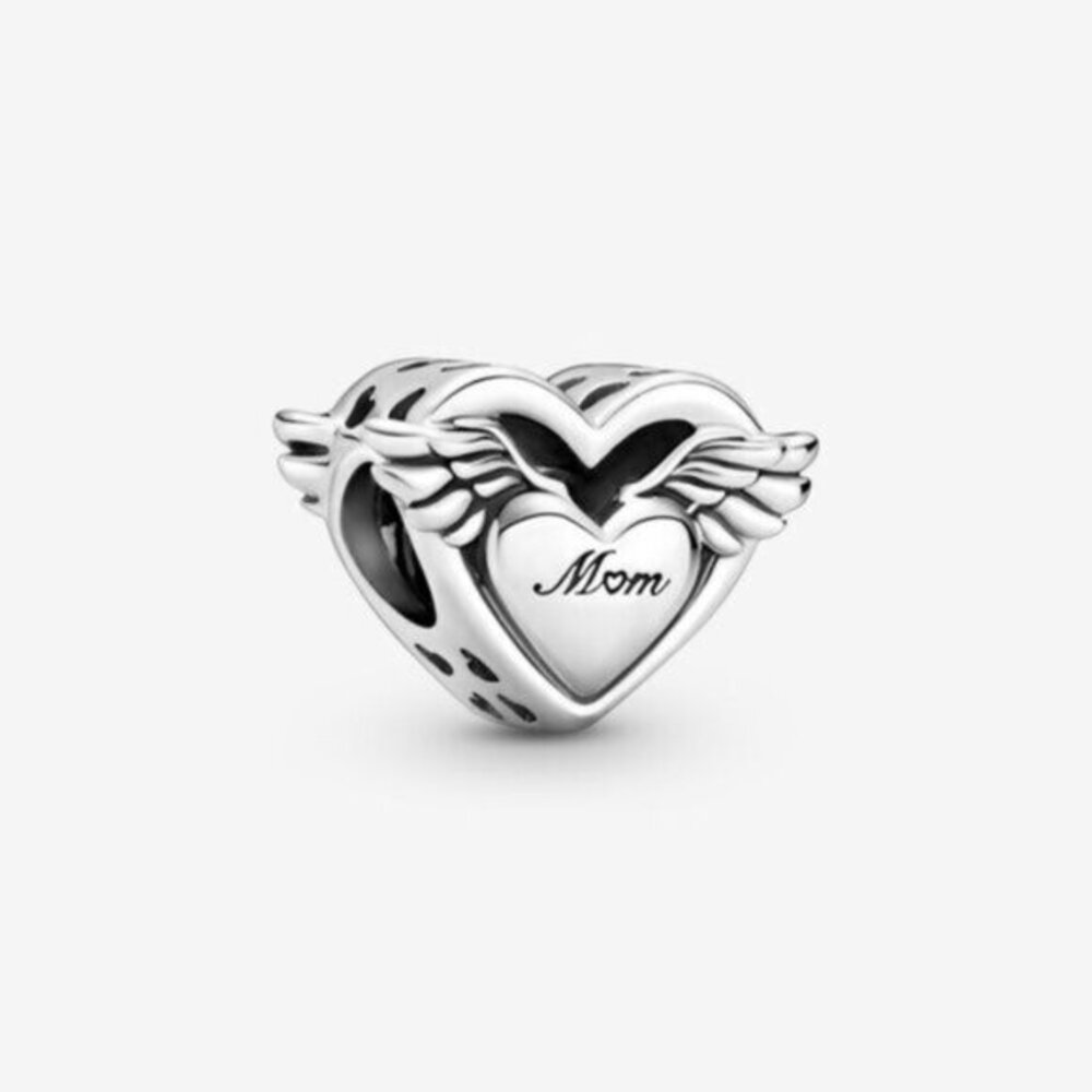 Pandora Silver 'Mom' Heart Charm with Wings